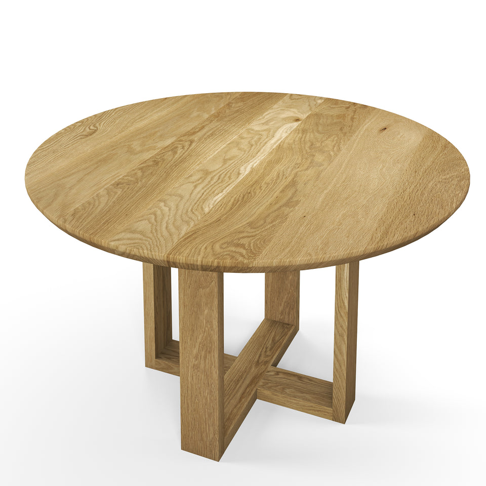 Table Ronde en chene blanc avec pieds en bois
