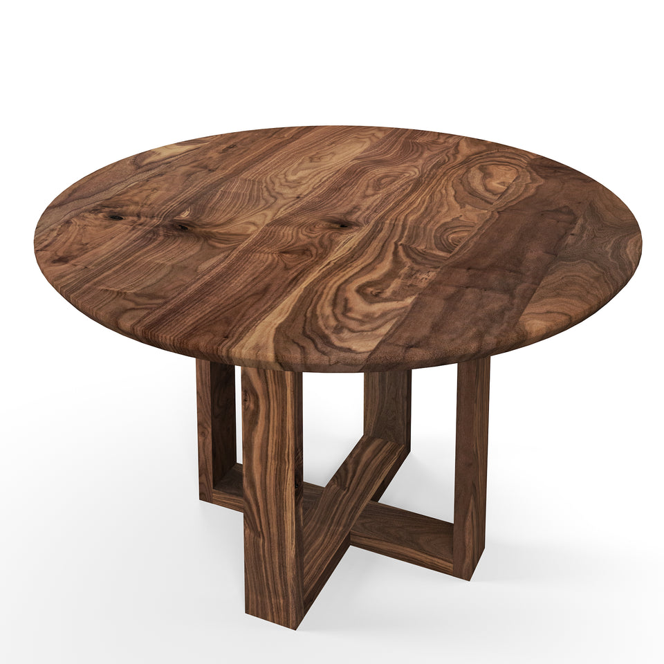 Table Ronde en Noyer massif avec pieds en bois