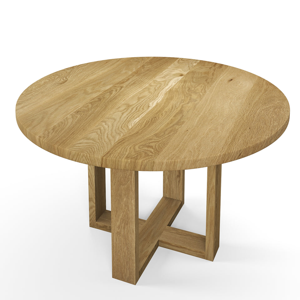 Table Ronde en chene blanc avec pieds en bois