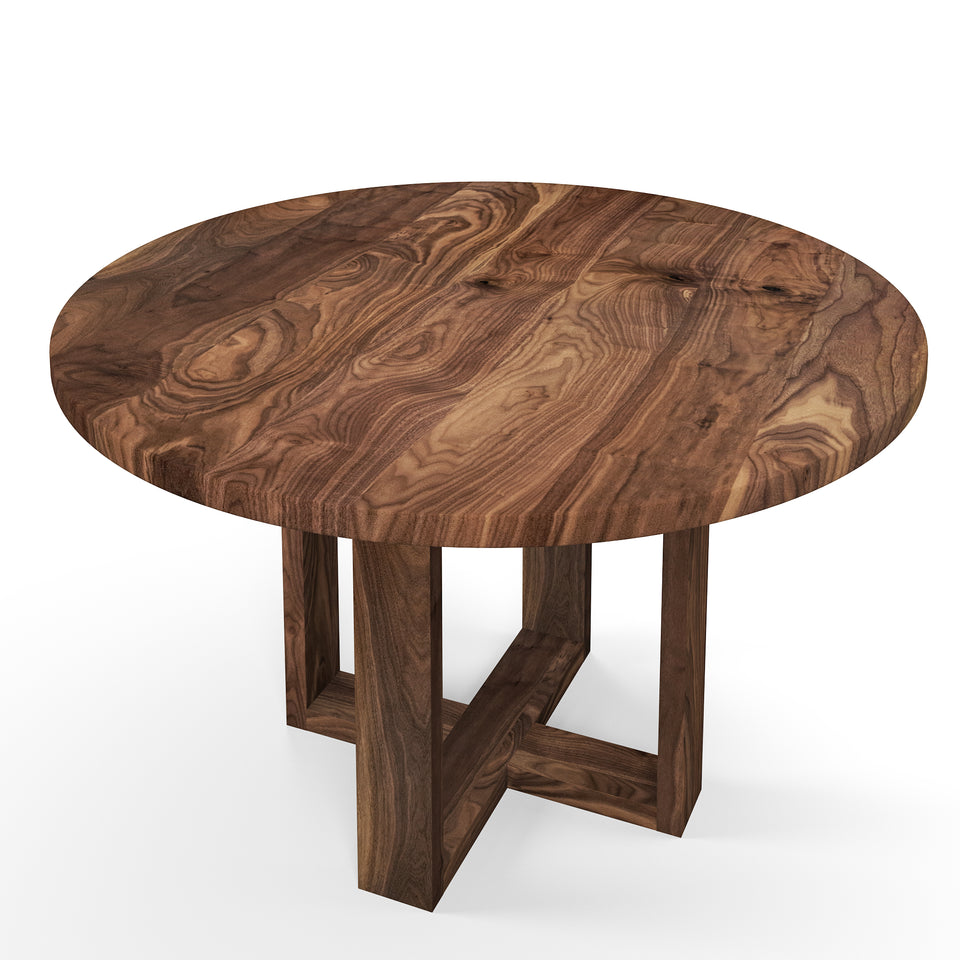 Table Ronde en noyer noir avec pieds en bois